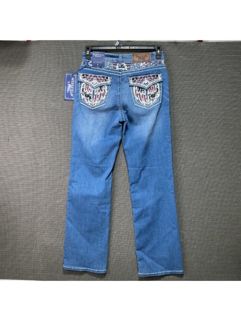 Westfield Eagle Women's Blue Denim Jeans Embroidered Star/Stripe Size 9 Mid-Rise